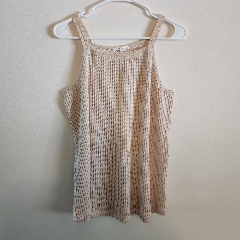 Studded neck knit tank top